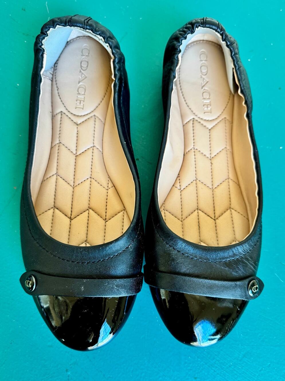 Coach Brandi G4377 Black Leather Patent Toe Ballet Flats Women’s Size 6